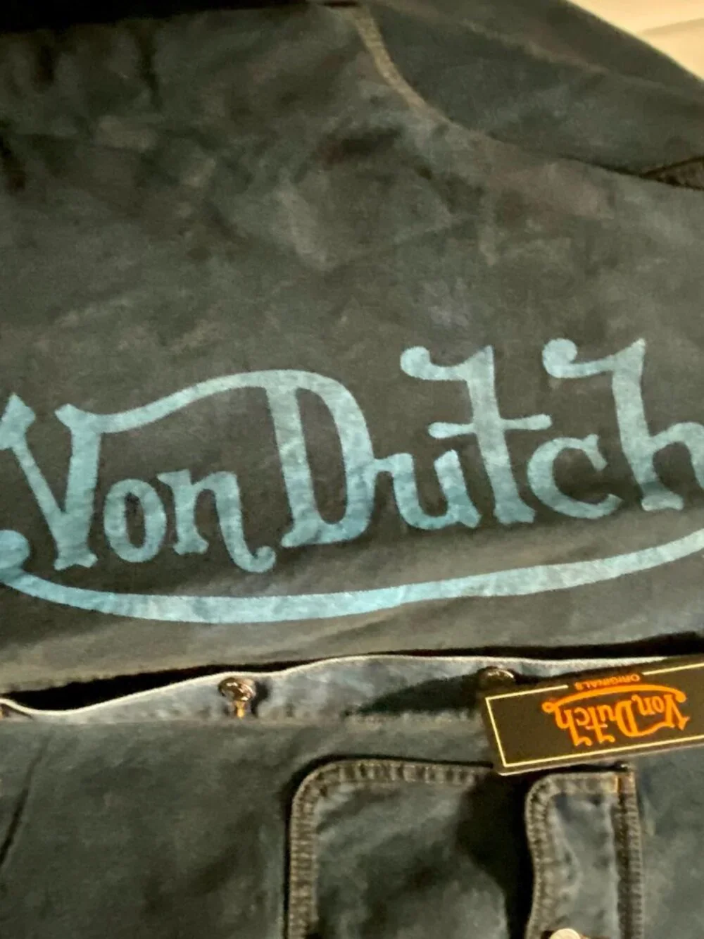 New Von Dutch Dark Wash Embroidered Patches Denim Cotton Barn Chore Jacket 2XL
